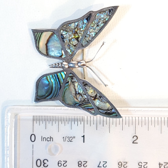 Vintage Mexican Silver Butterfly Brooch with Abalone Inlay - Picture 8 of 8